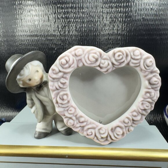 1997 Enesco Pretty As A Picture Mini Heart Shaped Photo Frame Porcelain Vintage - Picture 10 of 10